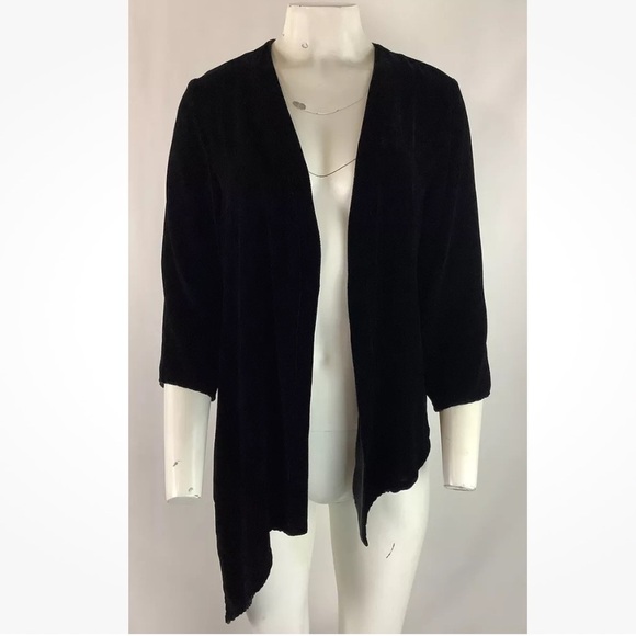 Allie Coosh Sz S Asymmetric Velvet Cardigan Black Open Face 3/4 Sleeve - Picture 1 of 6